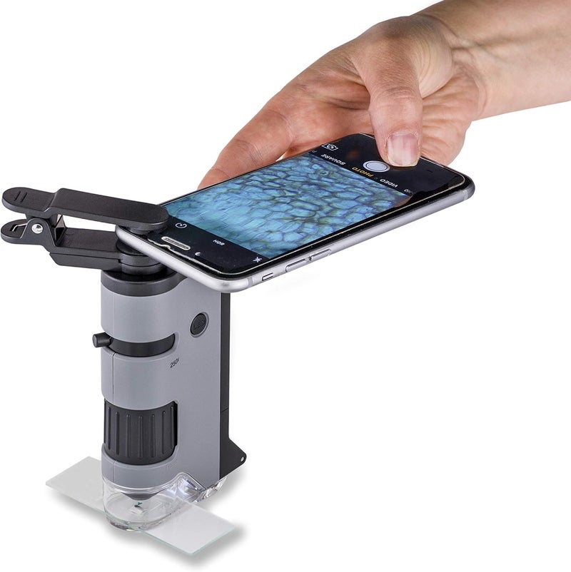 Carson MicroFlip 100x-250x LED and UV Lighted Pocket Microscope with Flip Down Slide Base and Adapter with CarsonCam Phone App - Bundle Included with 24 Prepared Insect and Animal Slides (MP-250BUN) - Image 4