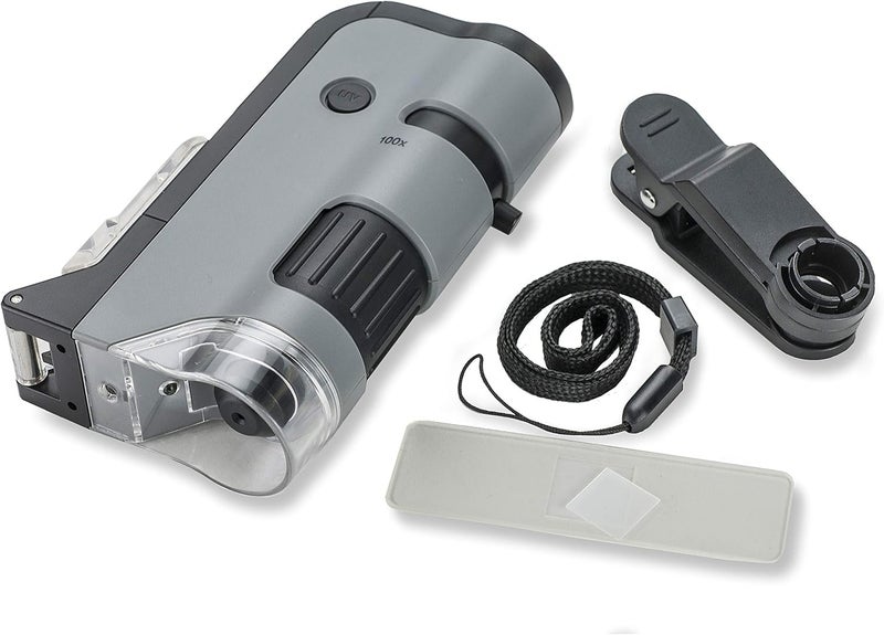 Carson MicroFlip 100x-250x LED and UV Lighted Pocket Microscope with Flip Down Slide Base and Adapter with CarsonCam Phone App - Bundle Included with 24 Prepared Insect and Animal Slides (MP-250BUN) - Image 3