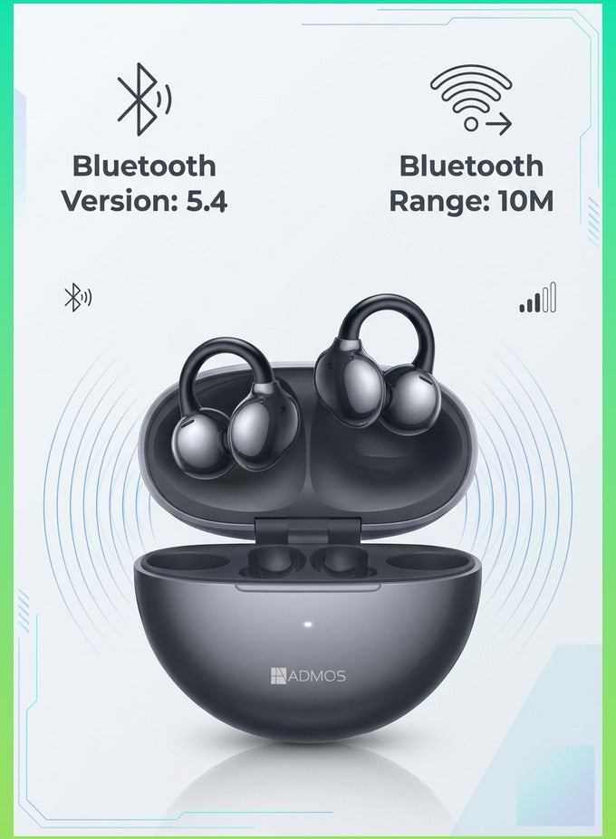 Admos Best Open Ear Clip Wireless Earbuds | Bluetooth 5.4 Air Conduction Headphones | Sport Ear Cuff Design for Running & Gym | Mini Clip-On Earphones With ENC Clear Call Mic | IP54 Waterproof | Painless Wear for iPhone & Android - Image 4