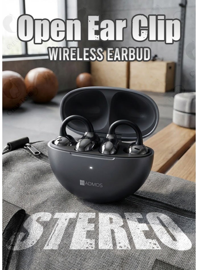 Admos Best Open Ear Clip Wireless Earbuds | Bluetooth 5.3 Air Conduction Headphones | Sport Ear Cuff Design for Running & Gym | Mini Clip-On Earphones With ENC Clear Call Mic | IP54 Waterproof | Painless Wear for iPhone & Android - Image 2