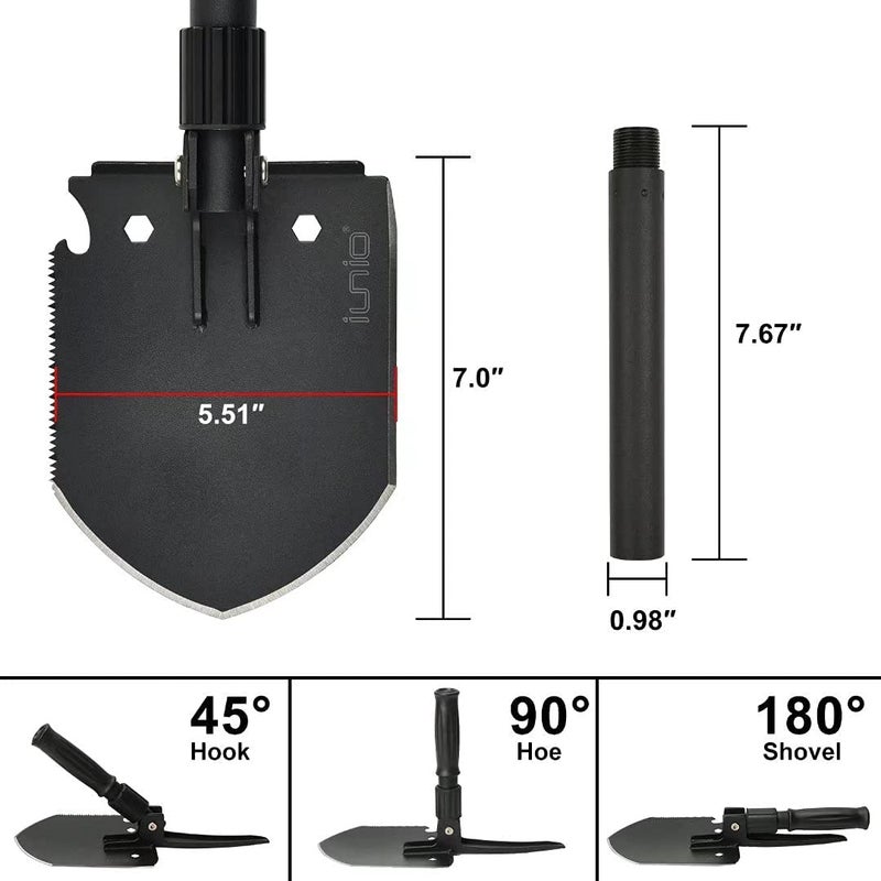 iunio Survival Folding Shovel 35In Multi-Tool  Heavy Duty Carbon Steel Military Entrenching Tool W/Pickaxe  Portable Collapsible Spade For Disaster Cleanup  Car Emergency  Camping  Off Road  Outdoor Rescue - Image 3