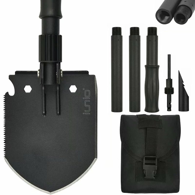 iunio Survival Folding Shovel 35In Multi-Tool  Heavy Duty Carbon Steel Military Entrenching Tool W/Pickaxe  Portable Collapsible Spade For Disaster Cleanup  Car Emergency  Camping  Off Road  Outdoor Rescue - Image 1