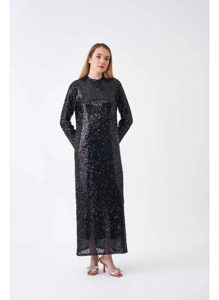 Mevra Sequin Evening Dress Black