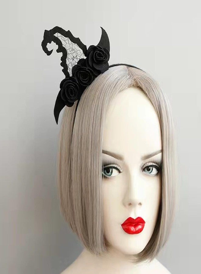 Dzrige Halloween Witch Hat Headband Pumpkin Spider Web Headwear Funny Hair Hoop Hairband Accessories for Halloween Party Cosplay (Black) - Image 2