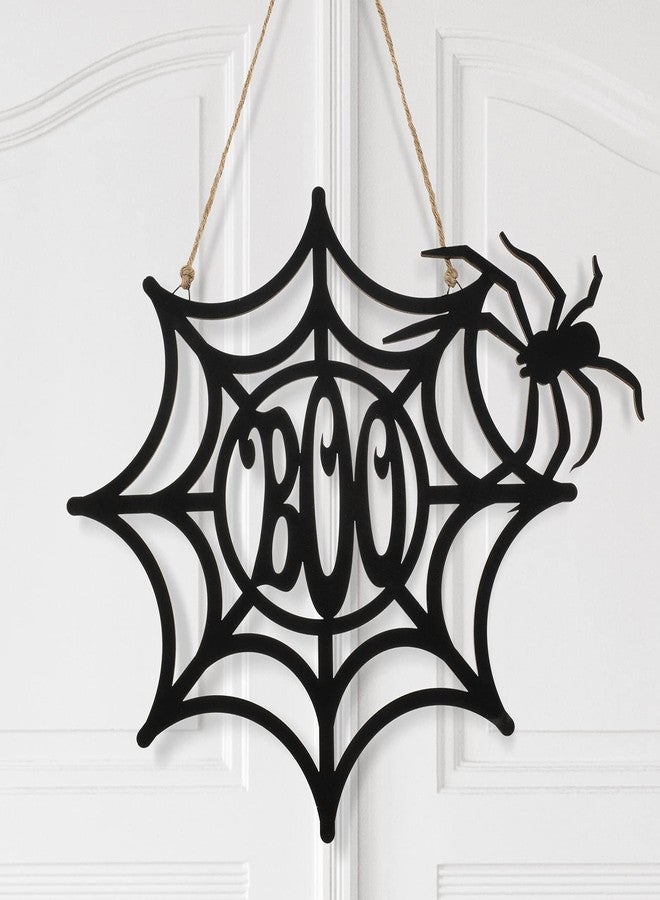 جيتك زينة باب هالوين سوداء، لافتة خشبية دائرية معلقة، زينة جدارية خشبية ريفية مخصصة للهالوين، ديكور منزلي داخلي وخارجي (على شكل عنكبوت) - Image 1