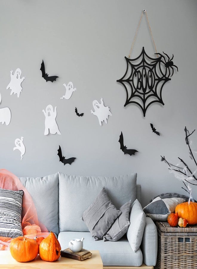 جيتك زينة باب هالوين سوداء، لافتة خشبية دائرية معلقة، زينة جدارية خشبية ريفية مخصصة للهالوين، ديكور منزلي داخلي وخارجي (على شكل عنكبوت) - Image 4