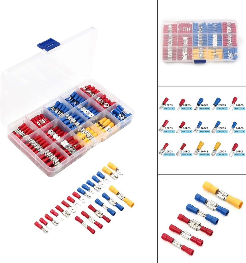 كلاراكو مجموعة متنوعة من 280 قطعة من أطراف توصيل الأسلاك الكهربائية المعزولة، حلقات توصيل، أطراف توصيل مسطحة، معبأة في علبة بلاستيكية - Image 2
