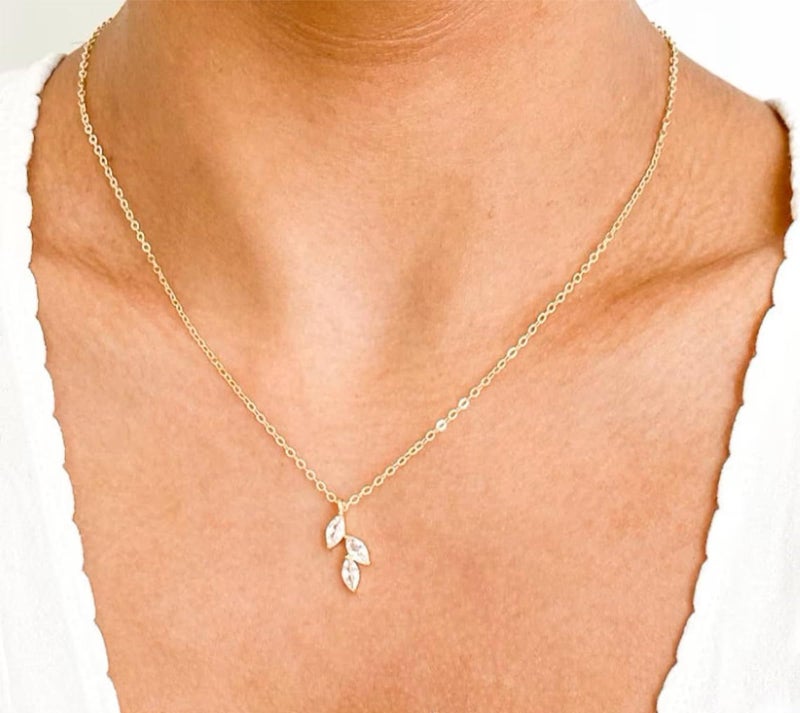 LEXODY Diamond Necklaces for Women, Dainty 14k Gold Plated Leaf Pendant Necklace Layered CZ Necklace Simple Choker Necklaces for Women Trendy Jewelry Gifts - Image 2