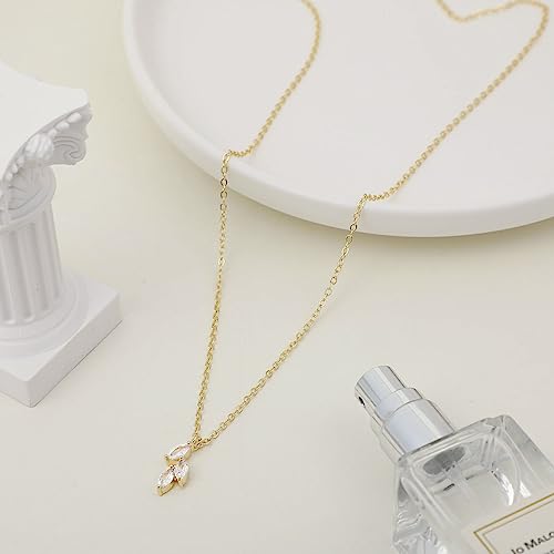 LEXODY Diamond Necklaces for Women, Dainty 14k Gold Plated Leaf Pendant Necklace Layered CZ Necklace Simple Choker Necklaces for Women Trendy Jewelry Gifts - Image 5