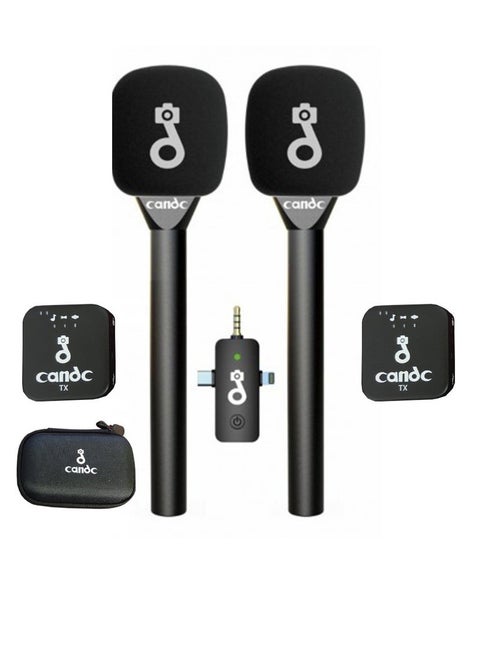🎤 Interview 3-in-1 Dual Wireless Microphone System – Black | Pro Lavalier Mic Kit with 2 Transmitters & 1 Receiver | Noise Reduction | 8-Hour Battery | Plug & Play for Smartphones, DSLR, Laptops | Ideal for YouTube, Vlogging, Podcasting & Live Streaming