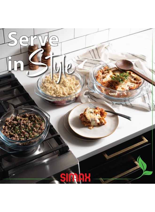 Simax Casserole Dish Set with Lid, Round Glass Cookware, Borosilicate Glass, Made In Europe 1 Qt, 1.5 Qt and 2 Qt Baking Dishes, Set of 3 - Image 3
