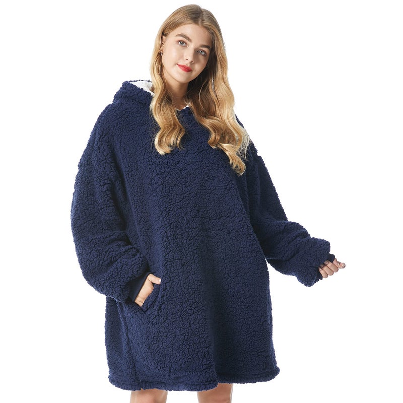Felicigeely Blanket Hoodie Oversized Wearable Blanket Sweatshirt for Adults Women Men Warm Cozy Plush Hoodie Blanket with Pockets and Sleeves Gift for Her Mom GirlsBlue