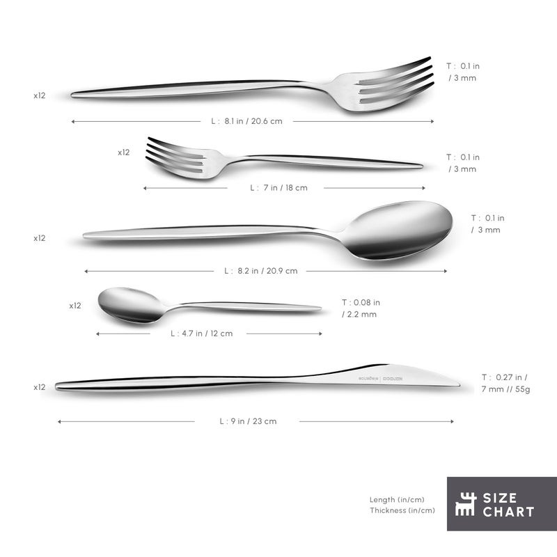 Karaca Lizbon - 18/10 Stainless Steel Silverware Set for 12, 60 Piece Heavy Duty Flatware Set, Dishwasher Safe Modern Cutlery incl. Kitchen Forks, Spoons, Knives Eating Utensils Sets - Platin - Image 5