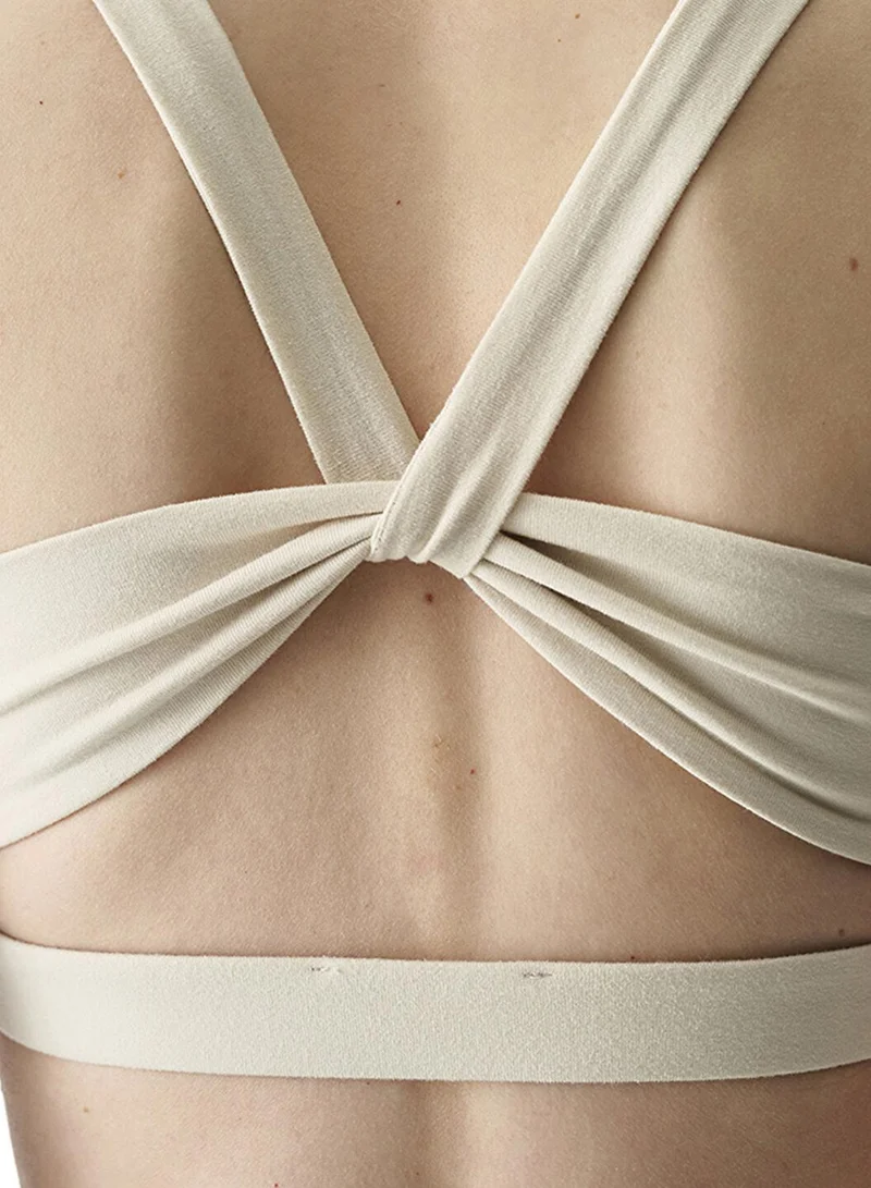 بنتي Women's Cotton Modal Blend Twisted Back Bra - Stone