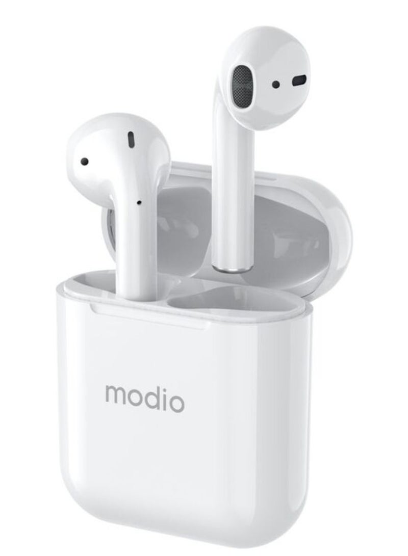 modio ME1 True Wireless Stereo Headset (White) with Free Case – Premium Sound, Comfortable Fit, and Convenient Charging Case - Image 1