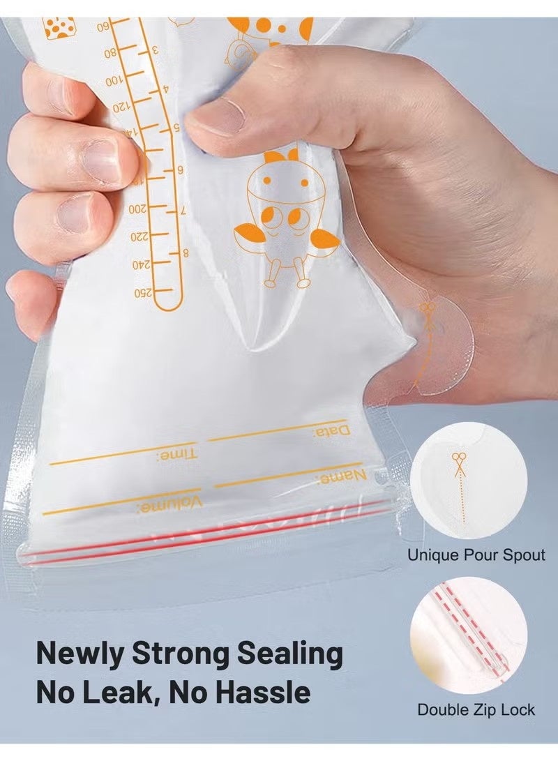 Dougez 30 Pcs Disposable Breastmilk Storage Bags - Dubble Zipper, 250ML Self Standing, Leak-Proof Freezer Pouches - Image 4