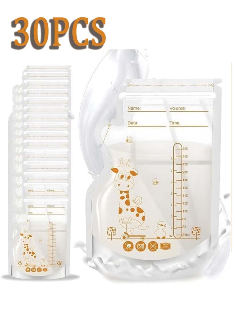 Dougez 30 Pcs Disposable Breastmilk Storage Bags - Dubble Zipper, 250ML Self Standing, Leak-Proof Freezer Pouches - Image 1