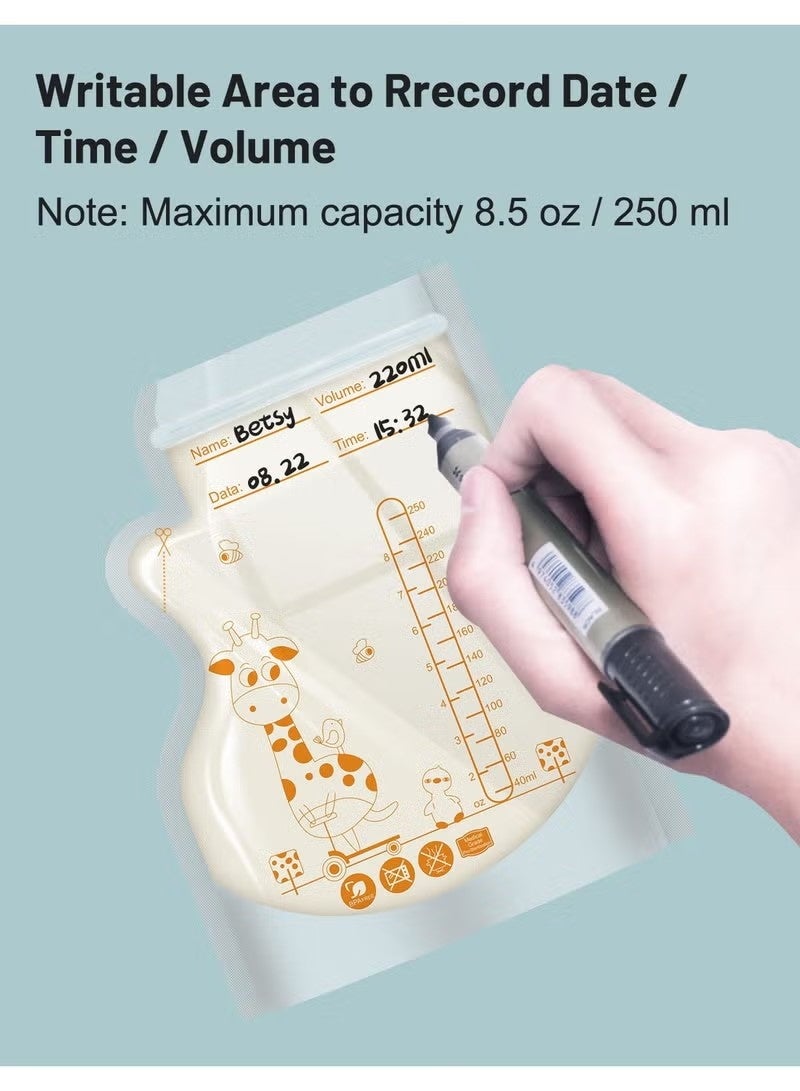 Dougez 30 Pcs Disposable Breastmilk Storage Bags - Dubble Zipper, 250ML Self Standing, Leak-Proof Freezer Pouches - Image 5