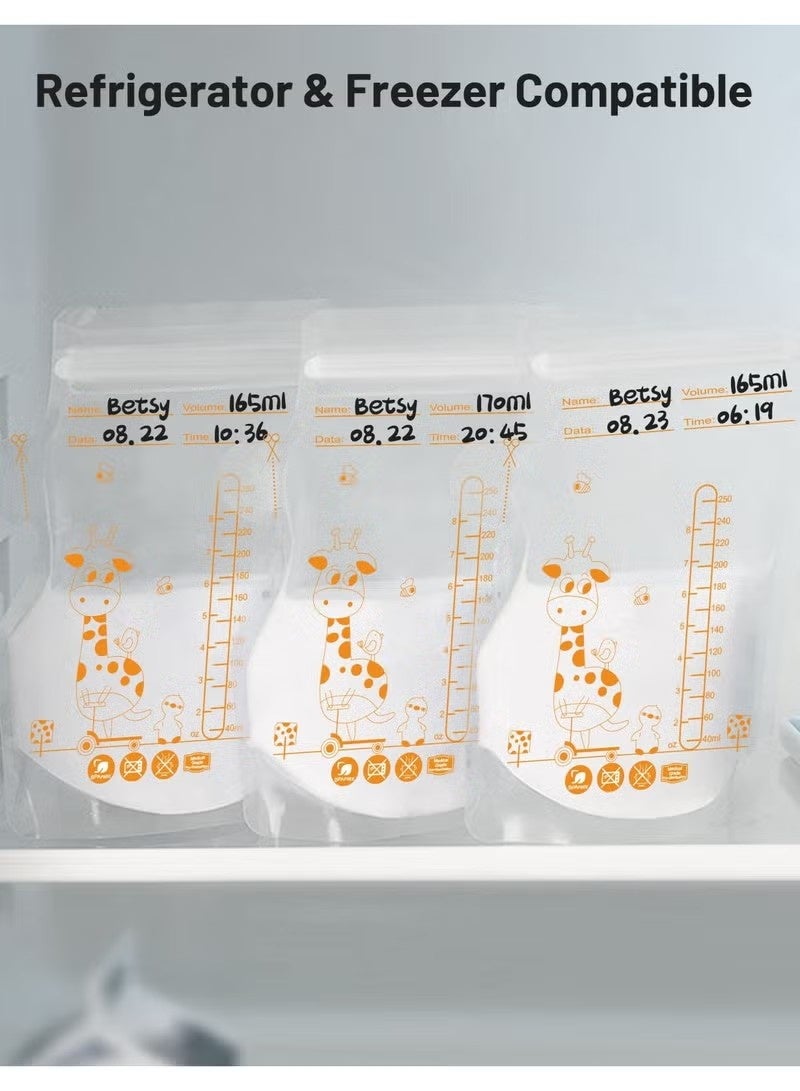 Dougez 30 Pcs Disposable Breastmilk Storage Bags - Dubble Zipper, 250ML Self Standing, Leak-Proof Freezer Pouches - Image 3