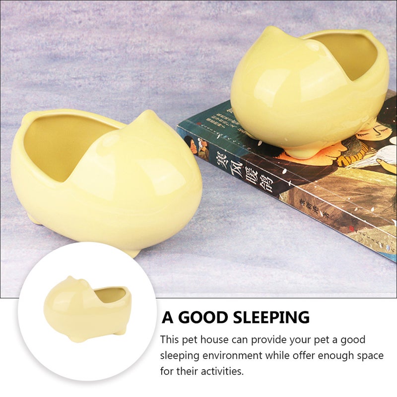 1Pc Hamster Bathtub Pet Cooling House Nest Ceramic Washing Tub (Light Yellow) - Image 4