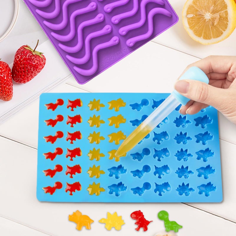 Apiocmy Gummy Candy Molds - Silicone Mini Gummy Bear/Hearts/Dinosaur/Gummy Worm Mold with 2pcs Dropper,Non-stick and Bpa Free for Candy Chocolate Gummies Baking - Image 3