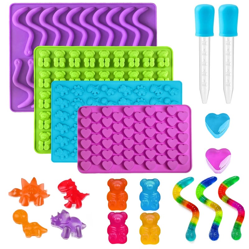 Apiocmy Gummy Candy Molds - Silicone Mini Gummy Bear/Hearts/Dinosaur/Gummy Worm Mold with 2pcs Dropper,Non-stick and Bpa Free for Candy Chocolate Gummies Baking - Image 1