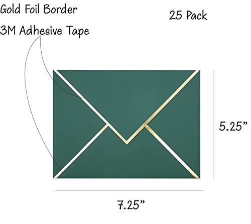 CHRIZ.Z A7 Envelopes - V Flap Foil Border Luxury Mailing Envelopes for 5" x 7" Cards - for Wedding, Invitations, Baby Shower, Photos, Graduation, Birthday, Bridal Shower - 5.25" x 7.25" (Dark Green, 25 Pack) - Image 2