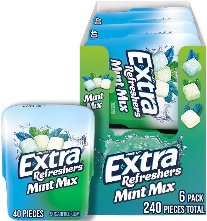 EXTRA Refreshers Mint Mix Gum - 6 Pack of 40-Piece Bottles (240 Pieces Total) - Image 1