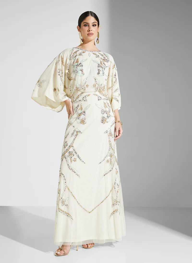 Frock and Frill Puff Sleeves Maxi Dress
