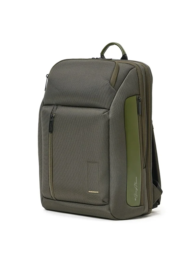 موكوبارا للتجارة ذ.م.م The Transit Pro Backpack | Laptop Up to 15.6 Inches, 24L Capacity | Durable Nylon and Vegan Leather Water-Resistant | Ideal for Work and Travel | Padded Shoulder Straps (Green)