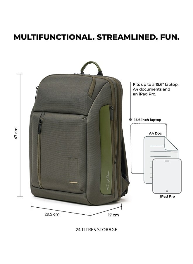 Mokobara MOKOBARA The Transit Pro Backpack | Laptop Up to 15.6 Inches, 24L Capacity | Durable Nylon and Vegan Leather Water-Resistant | Ideal for Work and Travel | Padded Shoulder Straps (Green)  - Image 4