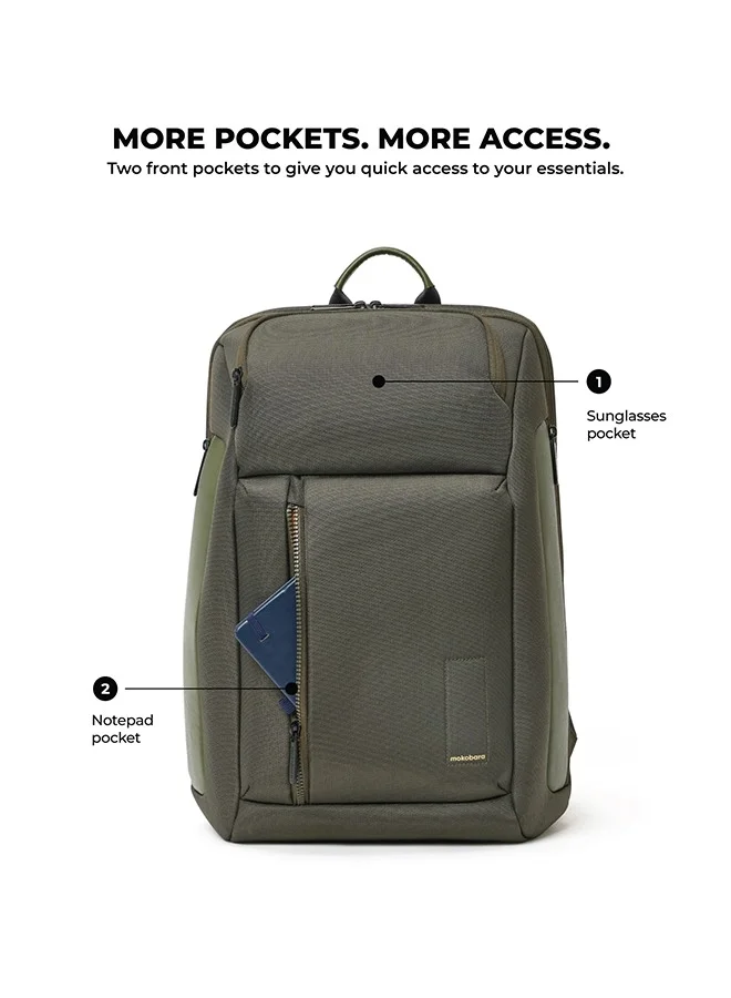 Mokobara Homegrown Sunray The Transit Pro Backpack | Laptop Up to 15.6 Inches, 24L Capacity | Durable Nylon and Vegan Leather Water-Resistant | Ideal for Work and Travel | Padded Shoulder Straps (Green)  | Best Price UAE