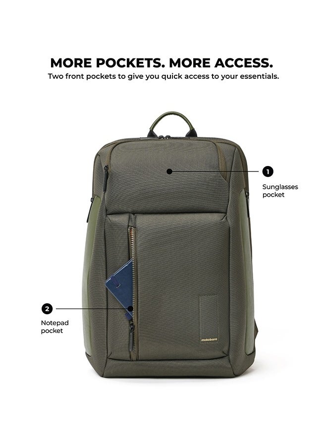 Mokobara MOKOBARA The Transit Pro Backpack | Laptop Up to 15.6 Inches, 24L Capacity | Durable Nylon and Vegan Leather Water-Resistant | Ideal for Work and Travel | Padded Shoulder Straps (Green)  - Image 5