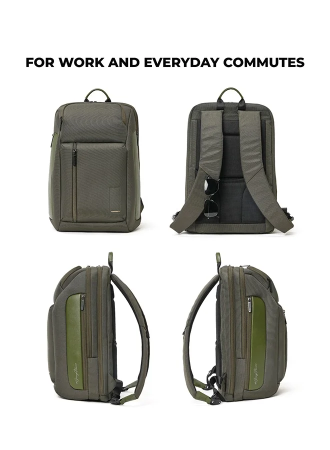 Mokobara Homegrown Sunray The Transit Pro Backpack | Laptop Up to 15.6 Inches, 24L Capacity | Durable Nylon and Vegan Leather Water-Resistant | Ideal for Work and Travel | Padded Shoulder Straps (Green)  | Best Price UAE