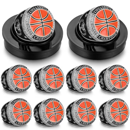 Highergo 10 Pcs Basketball Softball Baseball MVP Dancer Champion Trophy Ring with Display Stand Star Football Soccer Volleyball Golf Cheerleading Bowling Track Field - Image 1
