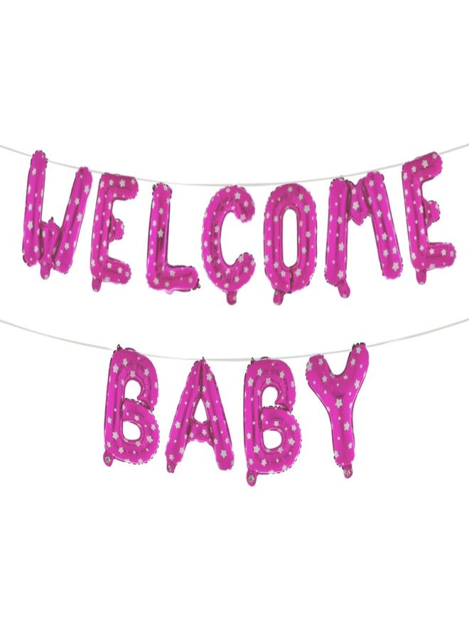 Just Party Welcome Baby Girl Theme Foil Balloon Banner Combo - Set Of 11Pcs For Unforgettable Celebrations, Pink - Image 1