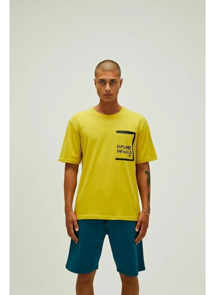 باد بير 22.01.07.044_Explore O Neck Oversized Printed Yellow Men's T-Shirt