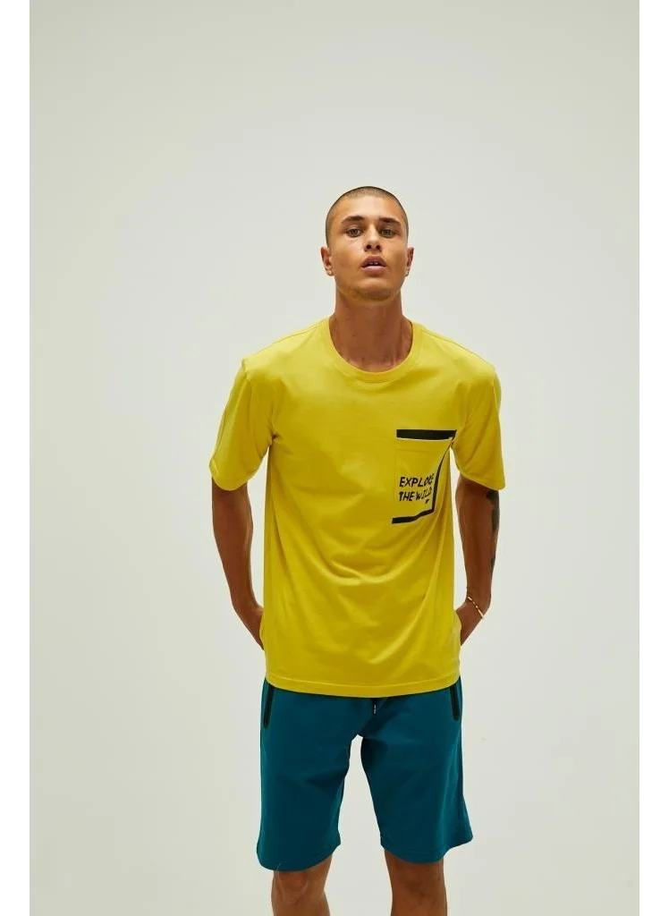 باد بير 22.01.07.044_Explore O Neck Oversized Printed Yellow Men's T-Shirt