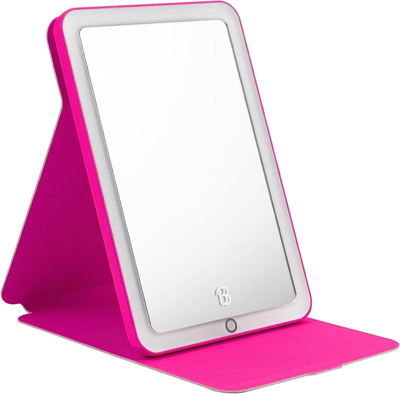 eKids Barbie Travel Mirror with Light and Adjustable Stand, Shatterproof Makeup Mirror with Rechargeable Battery, Designed for Fans of Barbie Accessories and Gifts