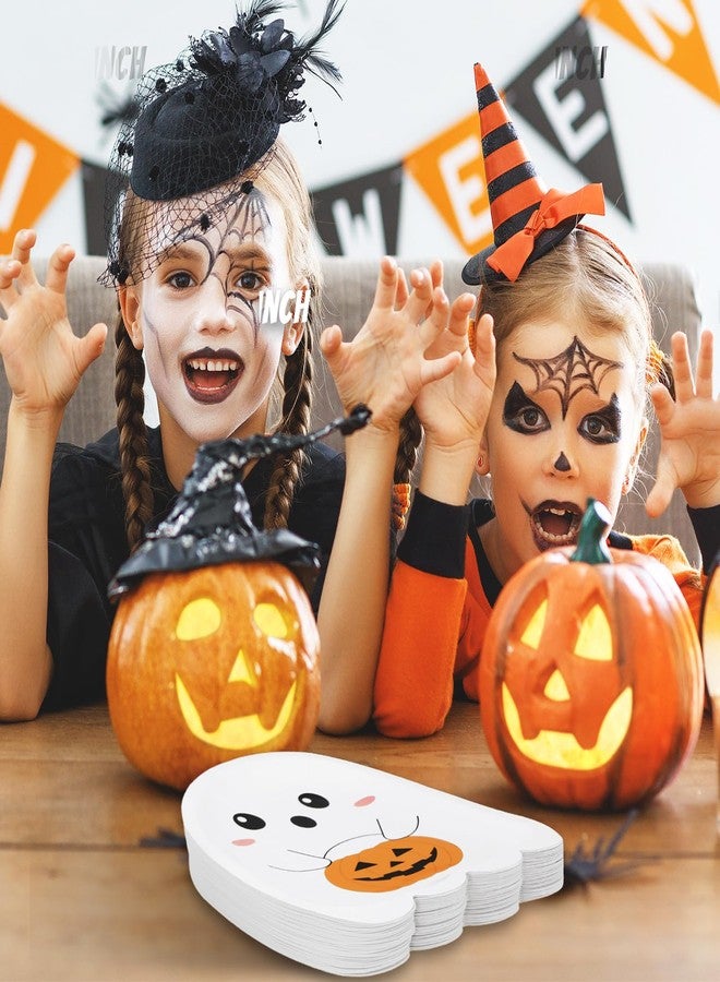 JarThenaAMCS 50Pcs Halloween Paper Plates Cute Ghost Pumpkin Disposable Plates White Ghost Shape Tableware for Halloween Birthday Holiday Baby Shower Little Boo Party Table Decor Supplies - Image 4
