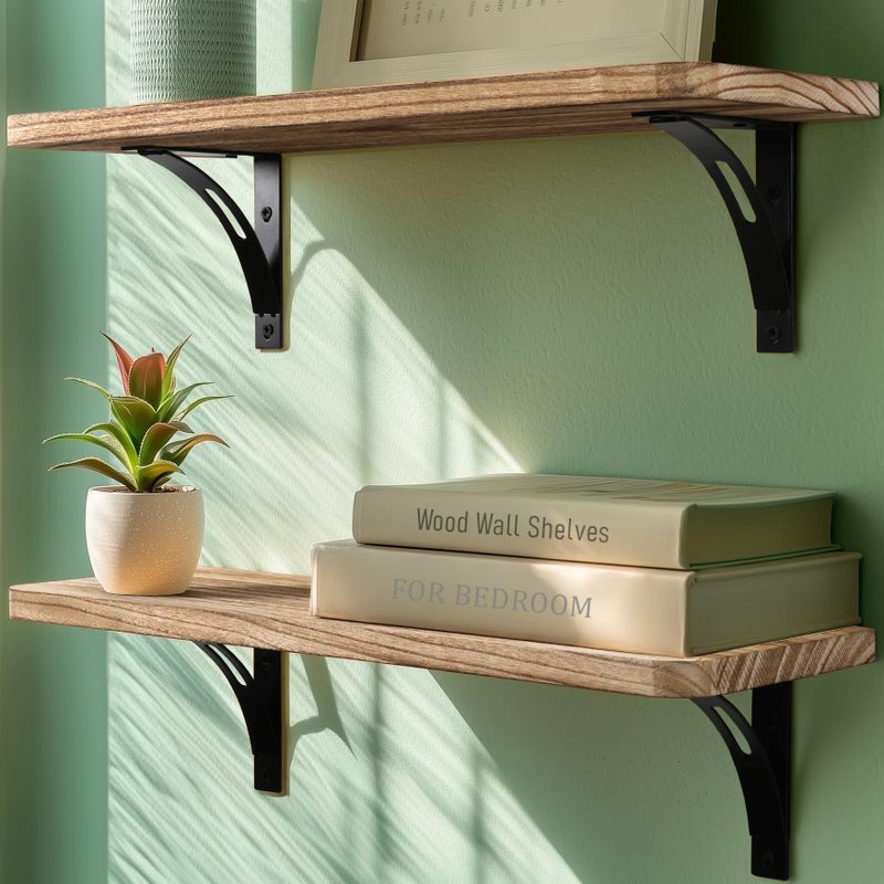 Reinforced Steel Bracket Room Shelves for Bedroom Wall  Easy to Install Template and Video Included  Wall Mounted Rustic Wood Shelves for Bathroom Home Decor