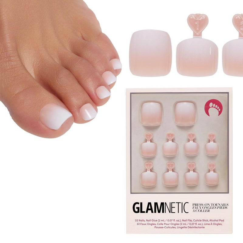 Glamnetic أظافر أصابع القدم اللاصقة من غلمنتيك - كريمر - نود محايد وأومبري أبيض مزيف مع لمسة لامعة - 16 حجم - مجموعة أظافر أصابع القدم 32 مع غراء - Image 3