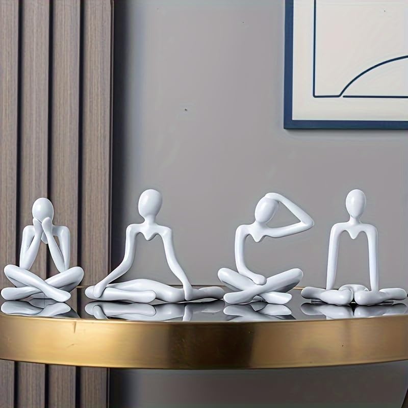Street27 Polyvinyl Chloride 4Pcs Decorative Abstract Thinker Men Statue Showpiece Set | Home Decor Items|Premium Pvc Modern Art Showpiece For Home Bookshelf Desktop Table Office Gift (White) - Image 3
