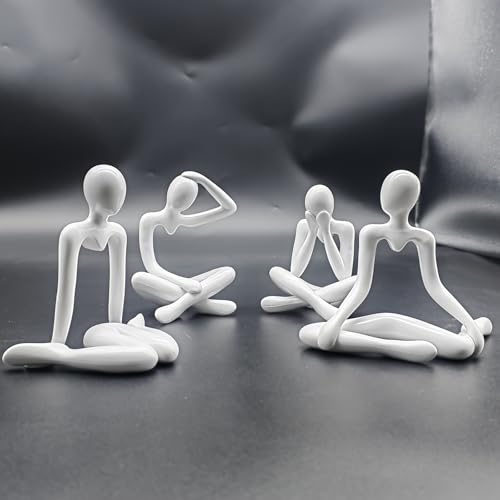 Street27 Polyvinyl Chloride 4Pcs Decorative Abstract Thinker Men Statue Showpiece Set | Home Decor Items|Premium Pvc Modern Art Showpiece For Home Bookshelf Desktop Table Office Gift (White) - Image 4
