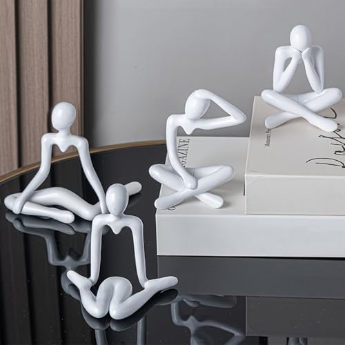 Street27 Polyvinyl Chloride 4Pcs Decorative Abstract Thinker Men Statue Showpiece Set | Home Decor Items|Premium Pvc Modern Art Showpiece For Home Bookshelf Desktop Table Office Gift (White) - Image 1