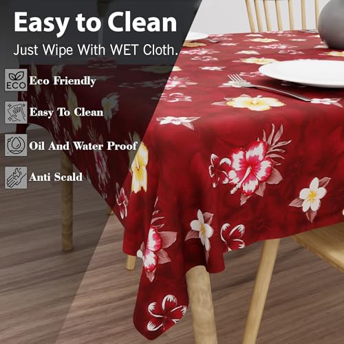 Wings Star Dining Table Cover for 6 Seater, 54 x 78 inch Size, Waterproof and Dustproof Table Sheet,Dining Table 6 Seater Waterproof Cover (Maroon Flower, 54 x 78 inch (Rectangular)) - Image 4