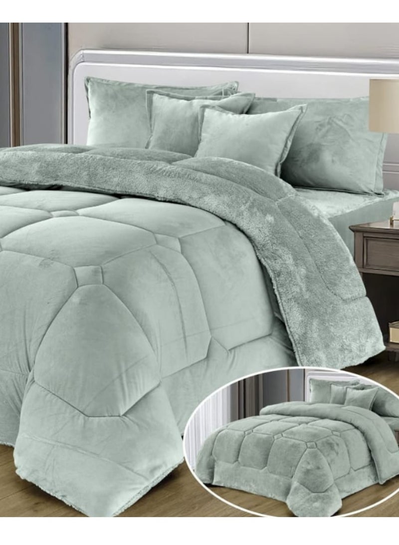 Moon Double-sided winter Comforter , velvet side, faux fur side, fits a 120x200 bed - 4-piece Comforter set (1 Comforter + 1 mattress protector + 2 decorative pillowcases) - Image 2