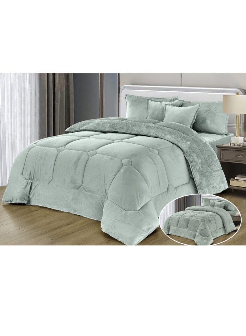 Moon Double-sided winter Comforter , velvet side, faux fur side, fits a 120x200 bed - 4-piece Comforter set (1 Comforter + 1 mattress protector + 2 decorative pillowcases) - Image 1