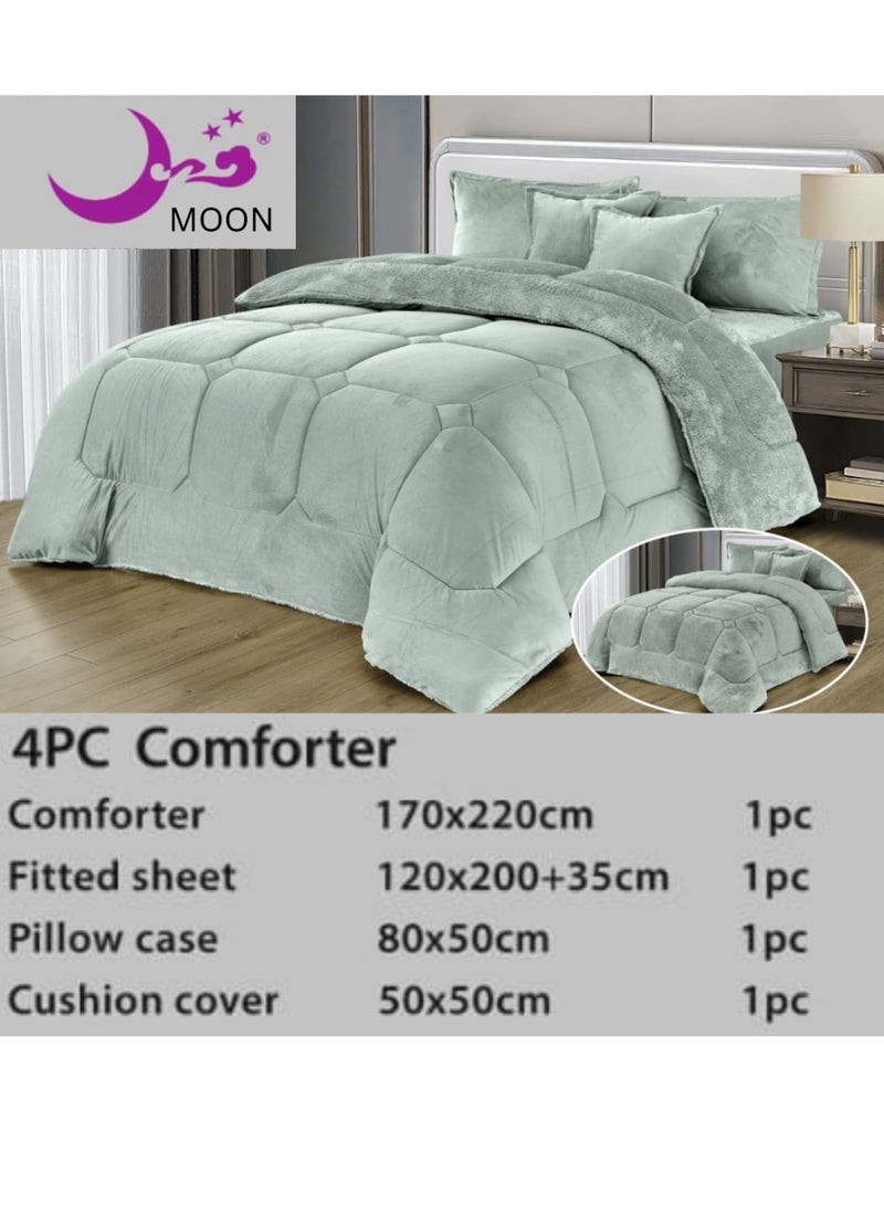 Moon Double-sided winter Comforter , velvet side, faux fur side, fits a 120x200 bed - 4-piece Comforter set (1 Comforter + 1 mattress protector + 2 decorative pillowcases) - Image 3