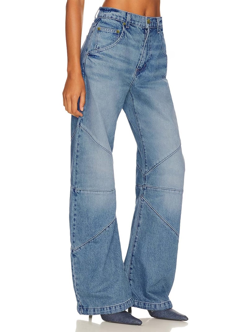 PLNOTME Womens High Waisted Barrel Jeans Casual Loose Boyfriend Wid Leg Denim Pants Light Blue - Image 4